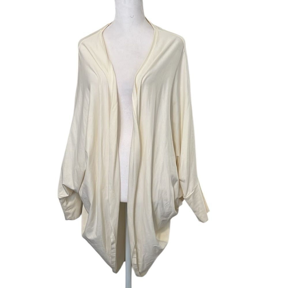 Elegant OSFM cream batwing cocoon boho open front cardigan EUC